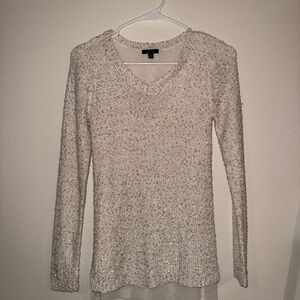 Women's Cream V-Neck Sequin Knit Top